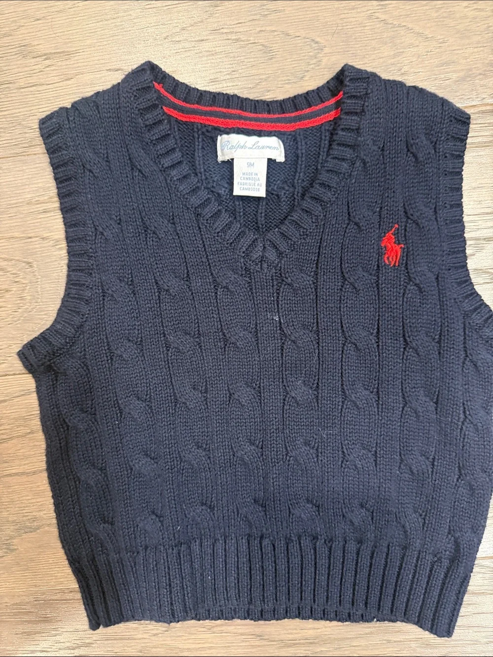 Ralph Lauren Navy Cable Knit Vest with Red Pony